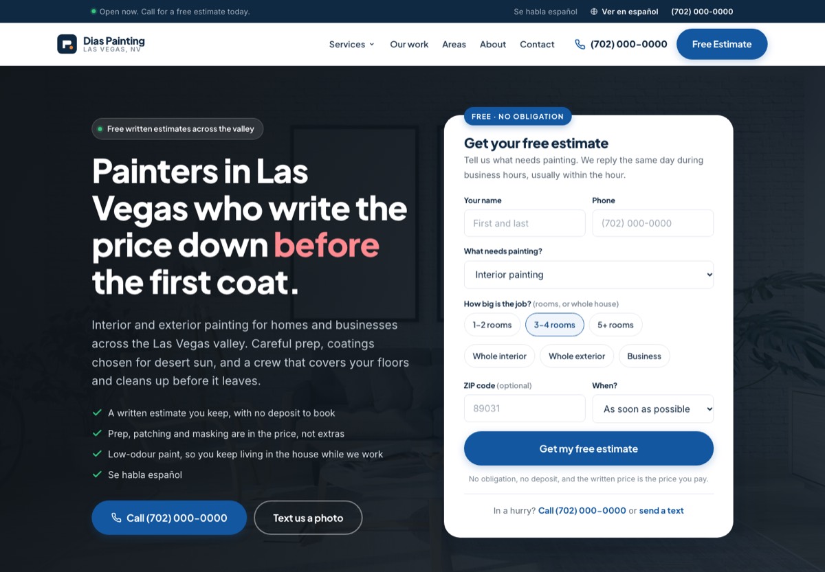 Dias Painting Services homepage design