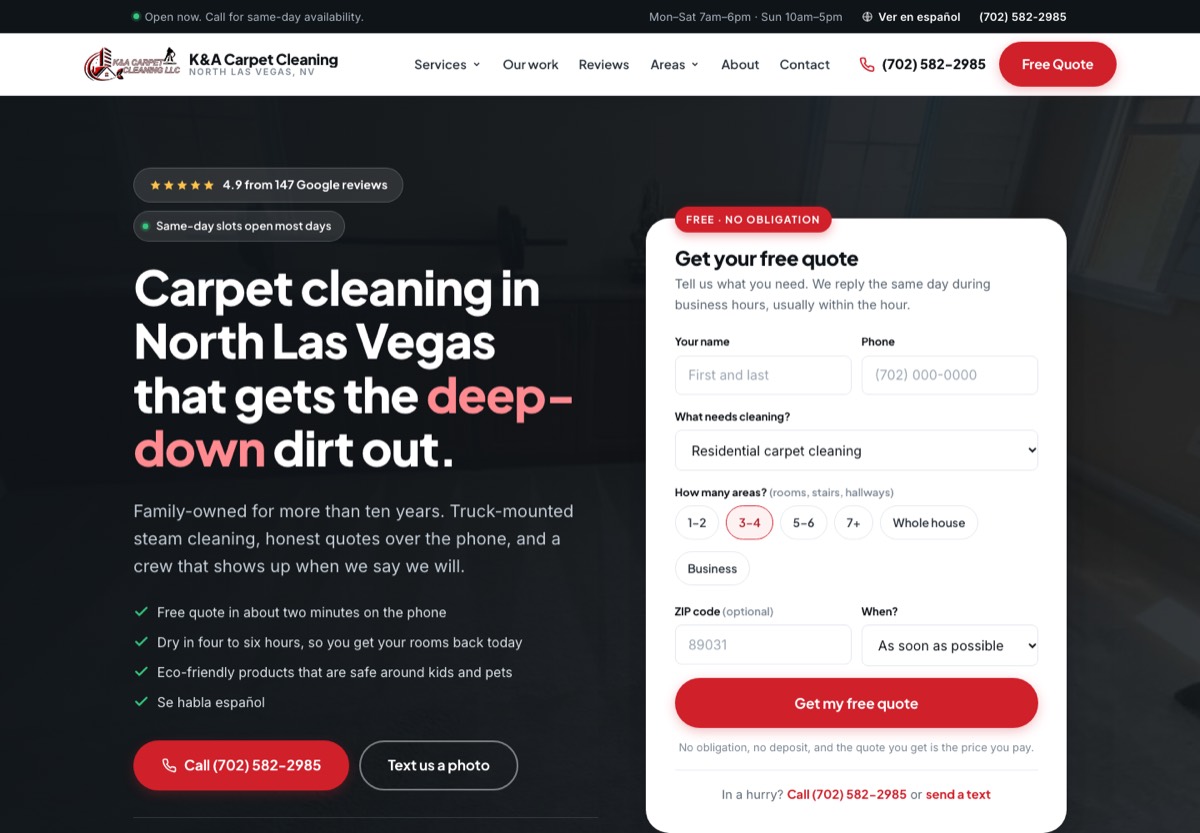 K&A Carpet Cleaning homepage